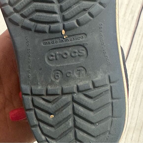 Crocs Crocband Navy Blue Red Stripe Kid Toddler Sz 6/7 Preschool Water Sandals - Picture 5 of 10